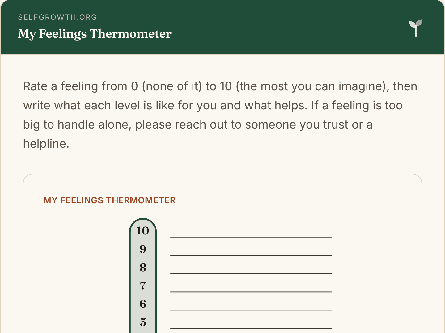 Preview of the Feelings Thermometer, a free printable worksheet