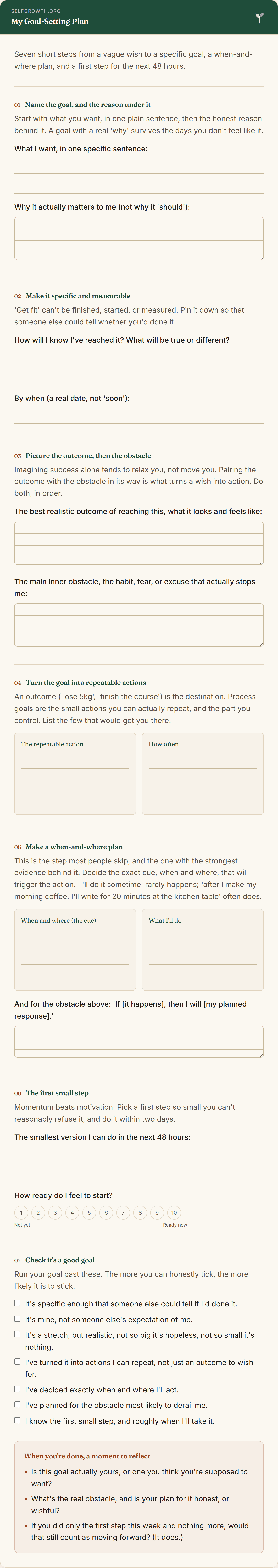 Preview of the Goal-Setting Worksheet, a free printable worksheet