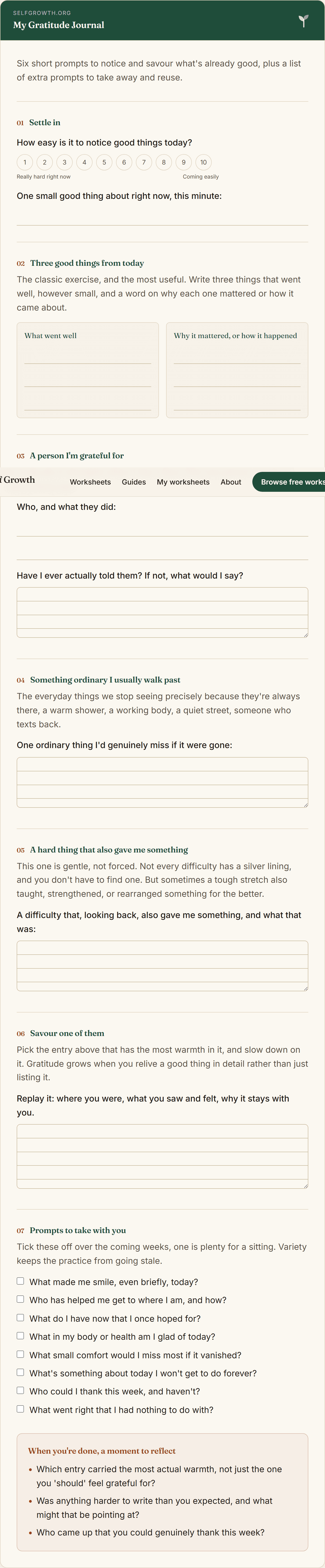 Preview of the Gratitude Journal Prompts, a free printable worksheet