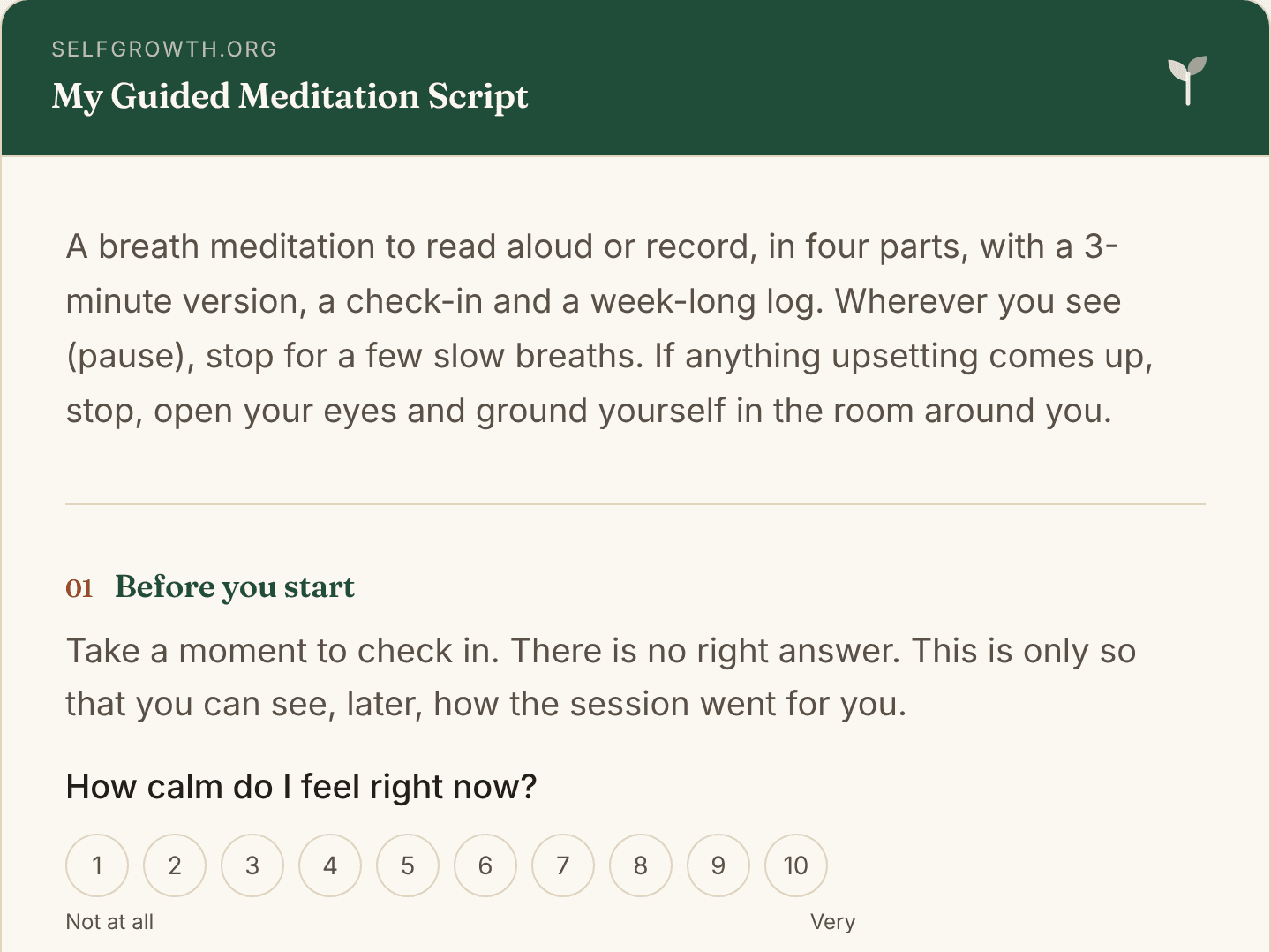 Preview of the Guided Meditation Script, a free printable worksheet