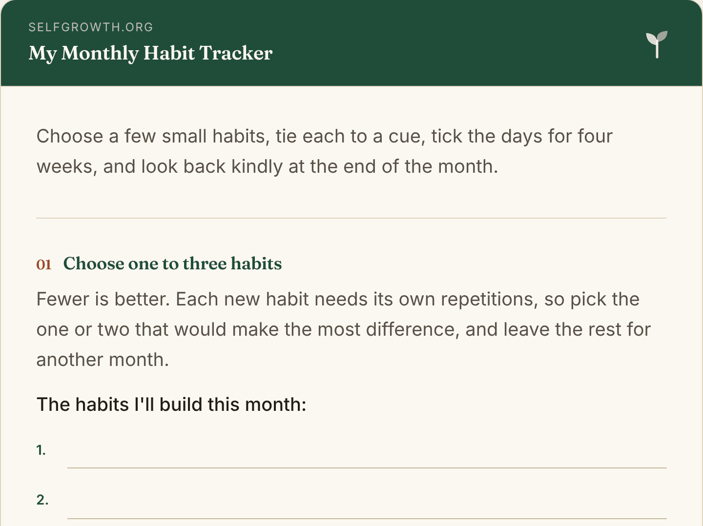 Preview of the Habit Tracker Printable, a free printable worksheet