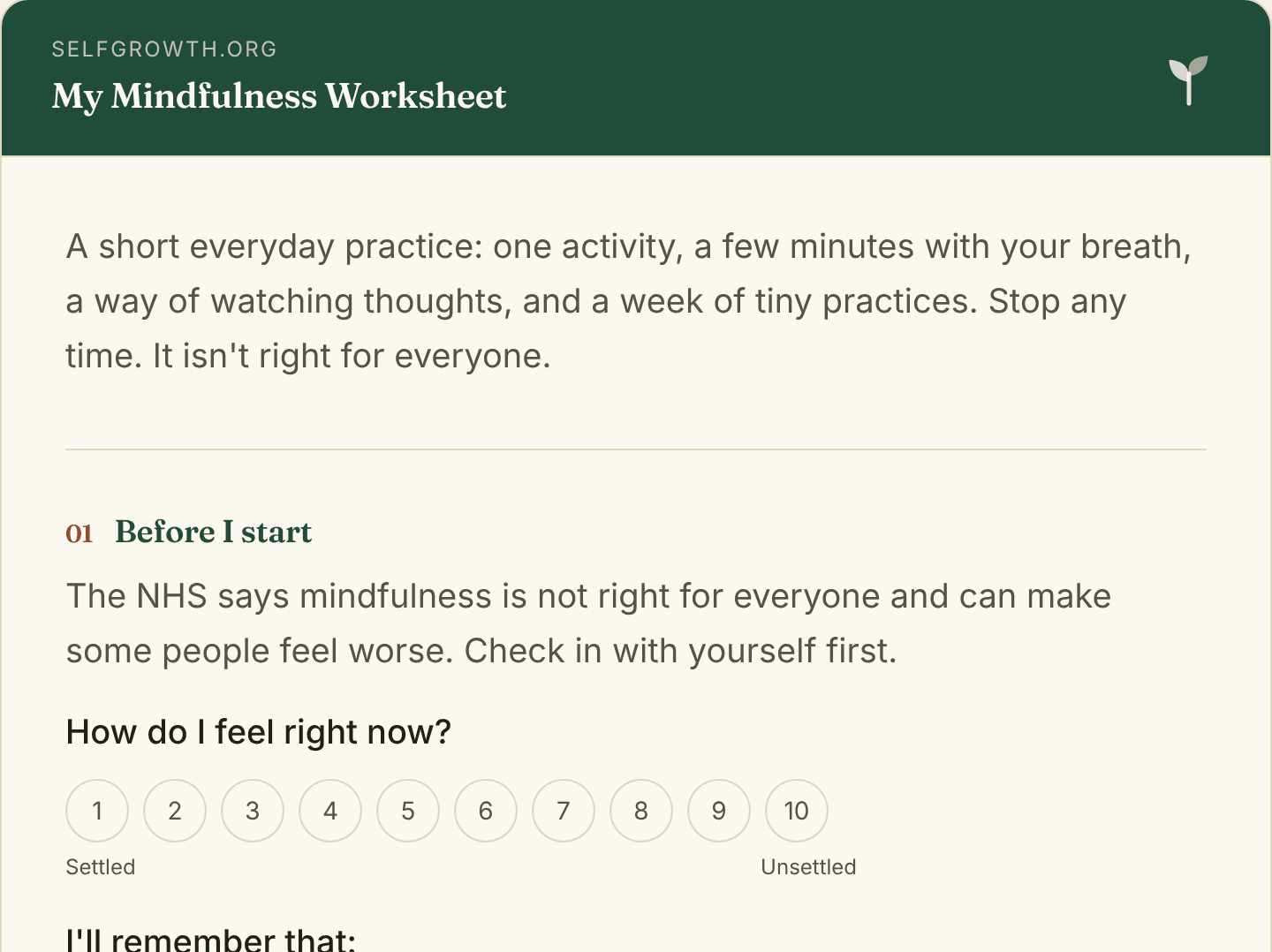 Preview of the Mindfulness Worksheet, a free printable worksheet
