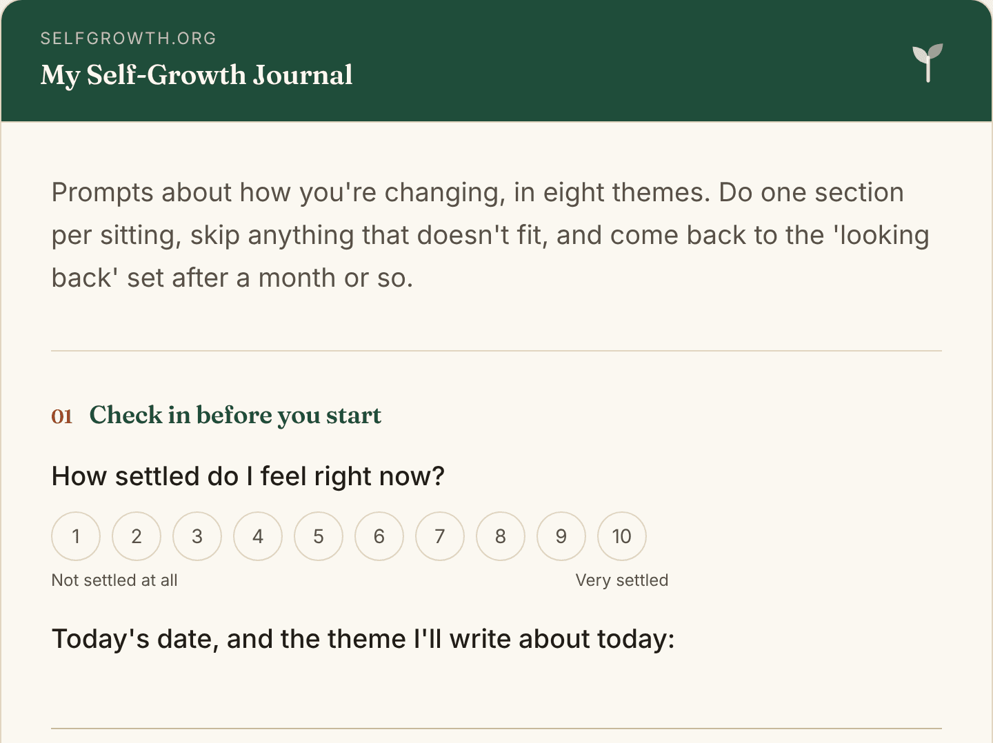Preview of the Self-Growth Journal Prompts, a free printable worksheet