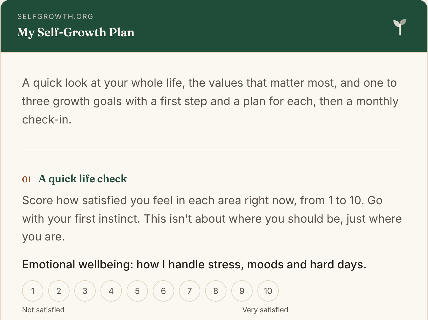Preview of the Self-Growth Plan, a free printable worksheet
