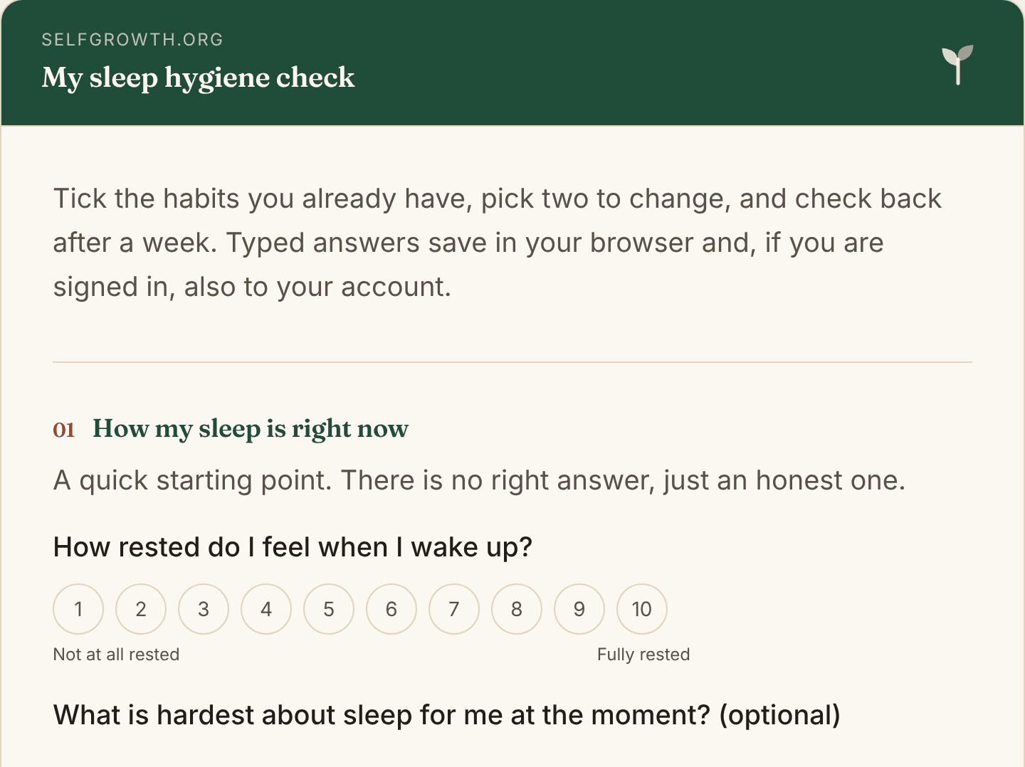 Preview of the Sleep Hygiene Worksheet, a free printable worksheet