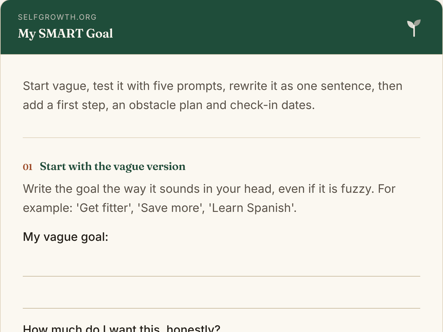 Preview of the SMART Goals Worksheet, a free printable worksheet