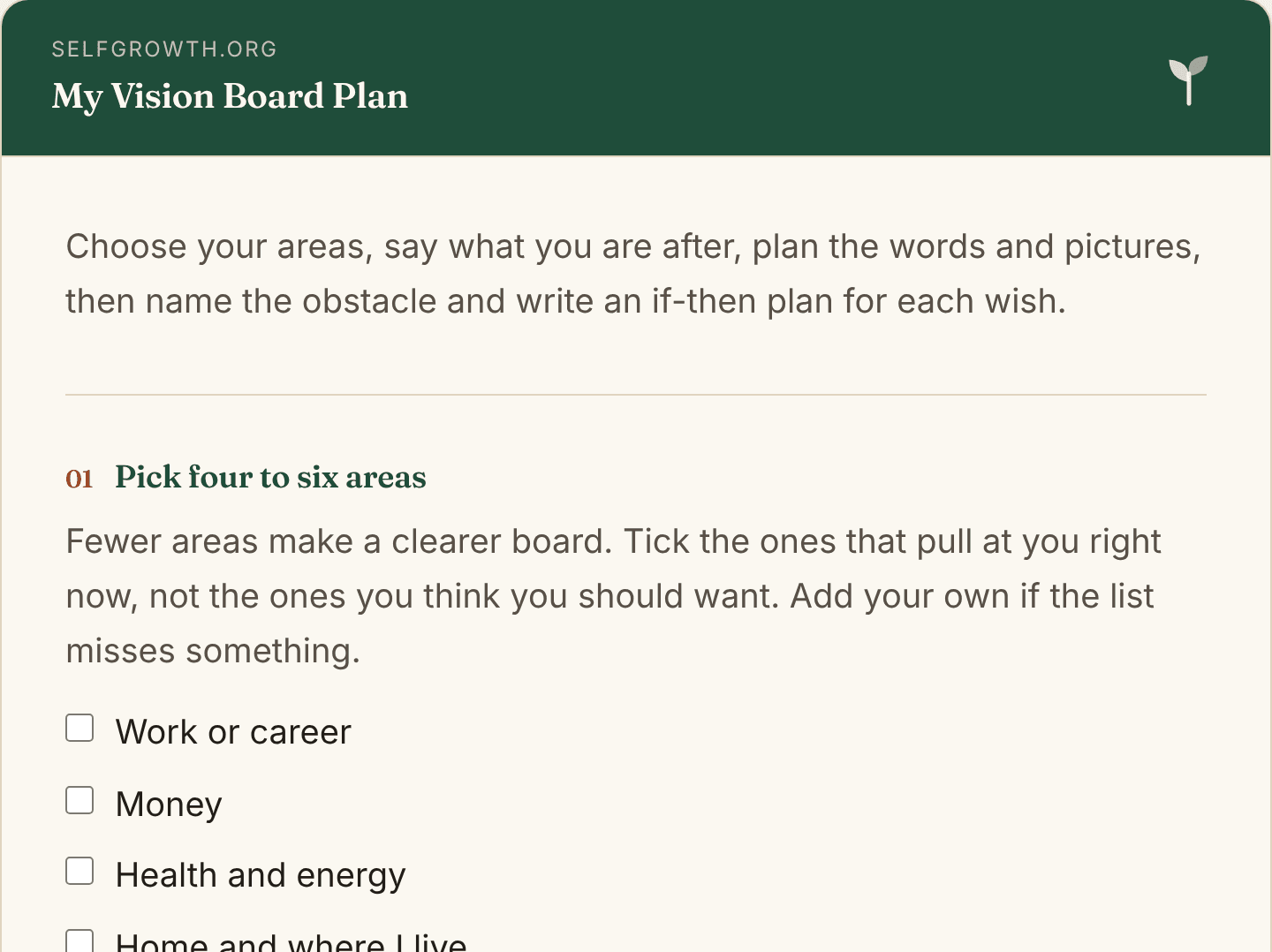 Preview of the Vision Board Template, a free printable worksheet