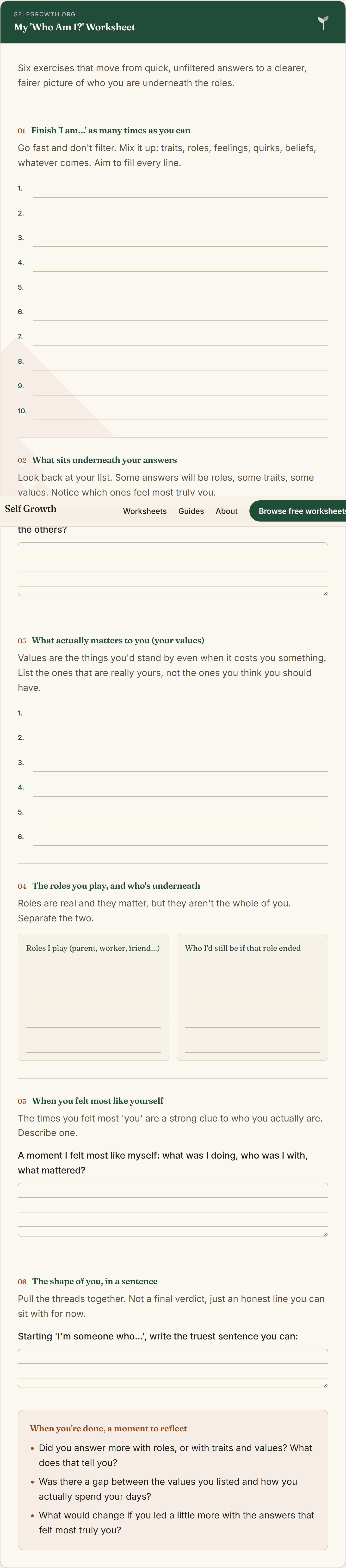 Preview of the Who Am I? Worksheet, a free printable worksheet