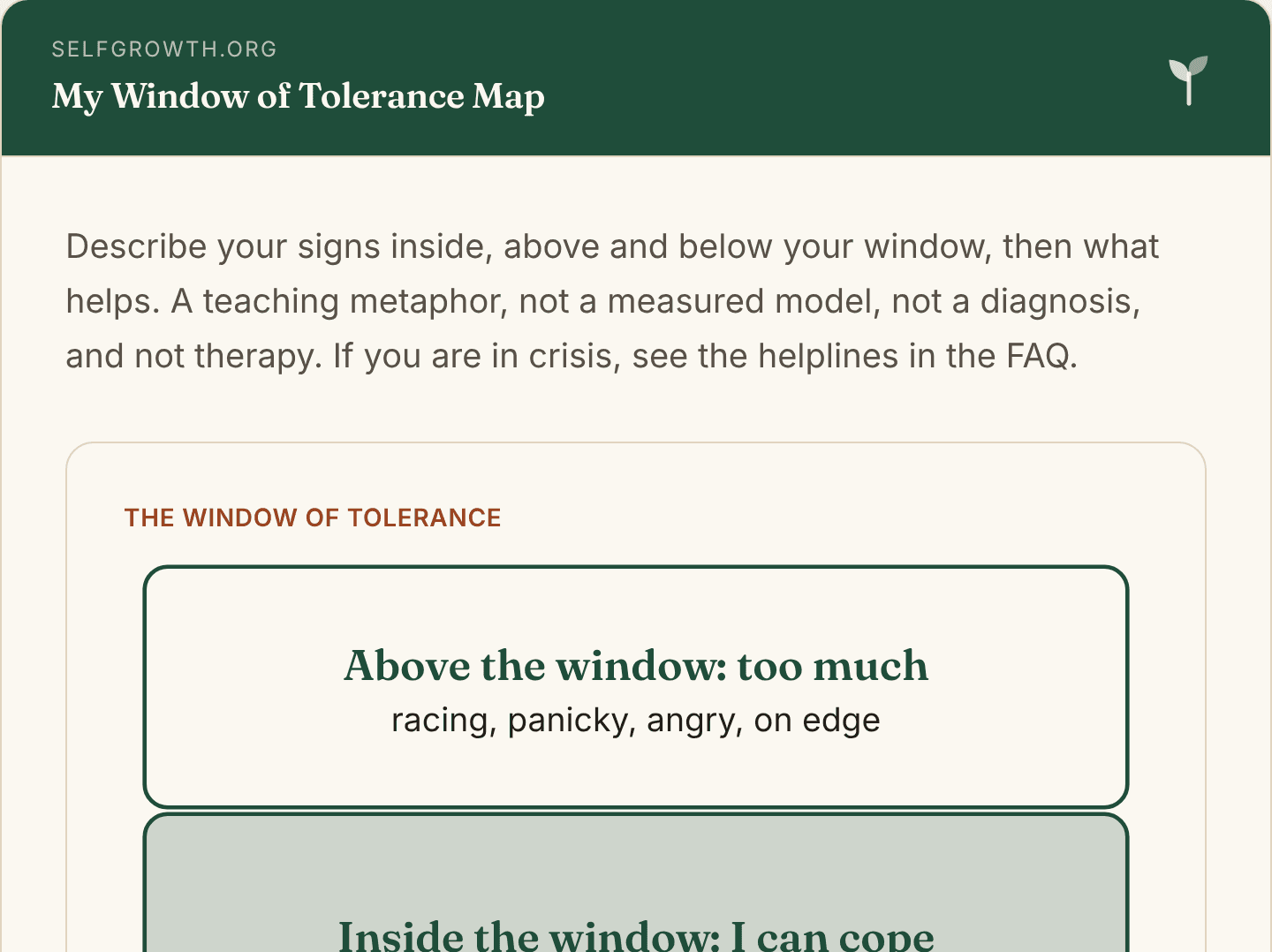 Preview of the Window of Tolerance Worksheet, a free printable worksheet