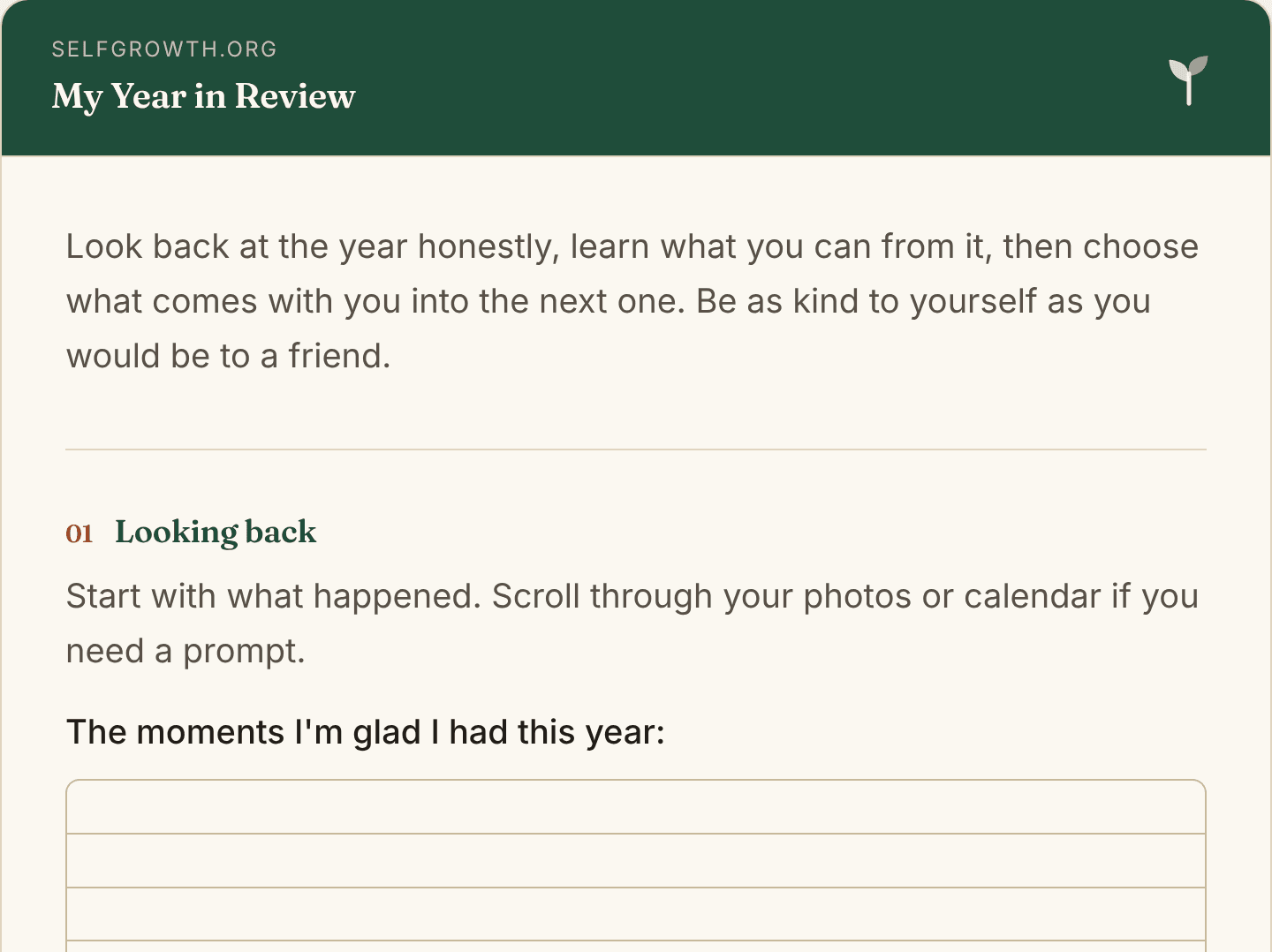 Preview of the Year in Review Template, a free printable worksheet