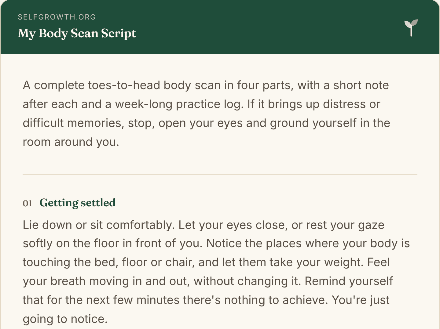 Preview of the Body Scan Script, a free printable worksheet