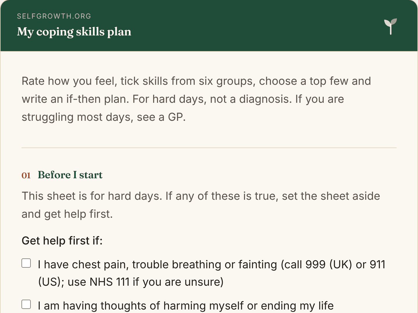 Preview of the Coping Skills Worksheet, a free printable worksheet