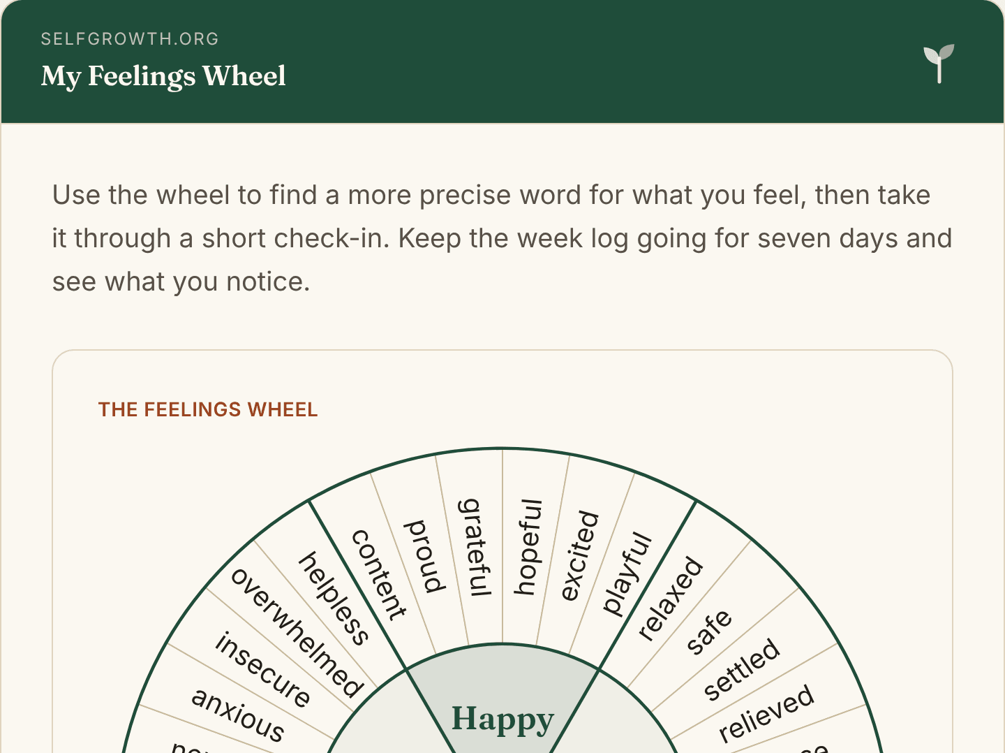 Preview of the Feelings Wheel, a free printable worksheet