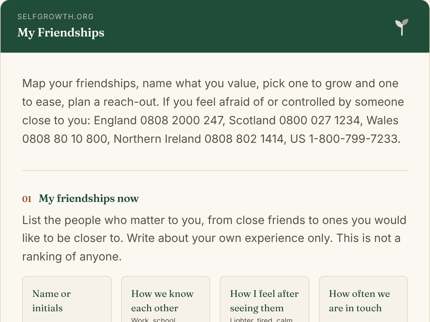 Preview of the Friendship Worksheet, a free printable worksheet
