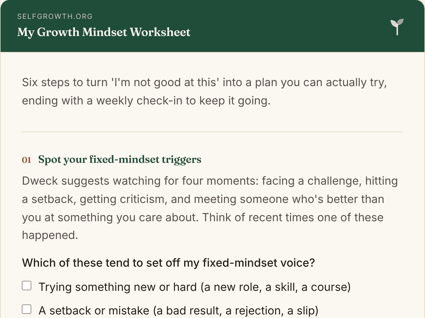 Preview of the Growth Mindset Worksheet, a free printable worksheet