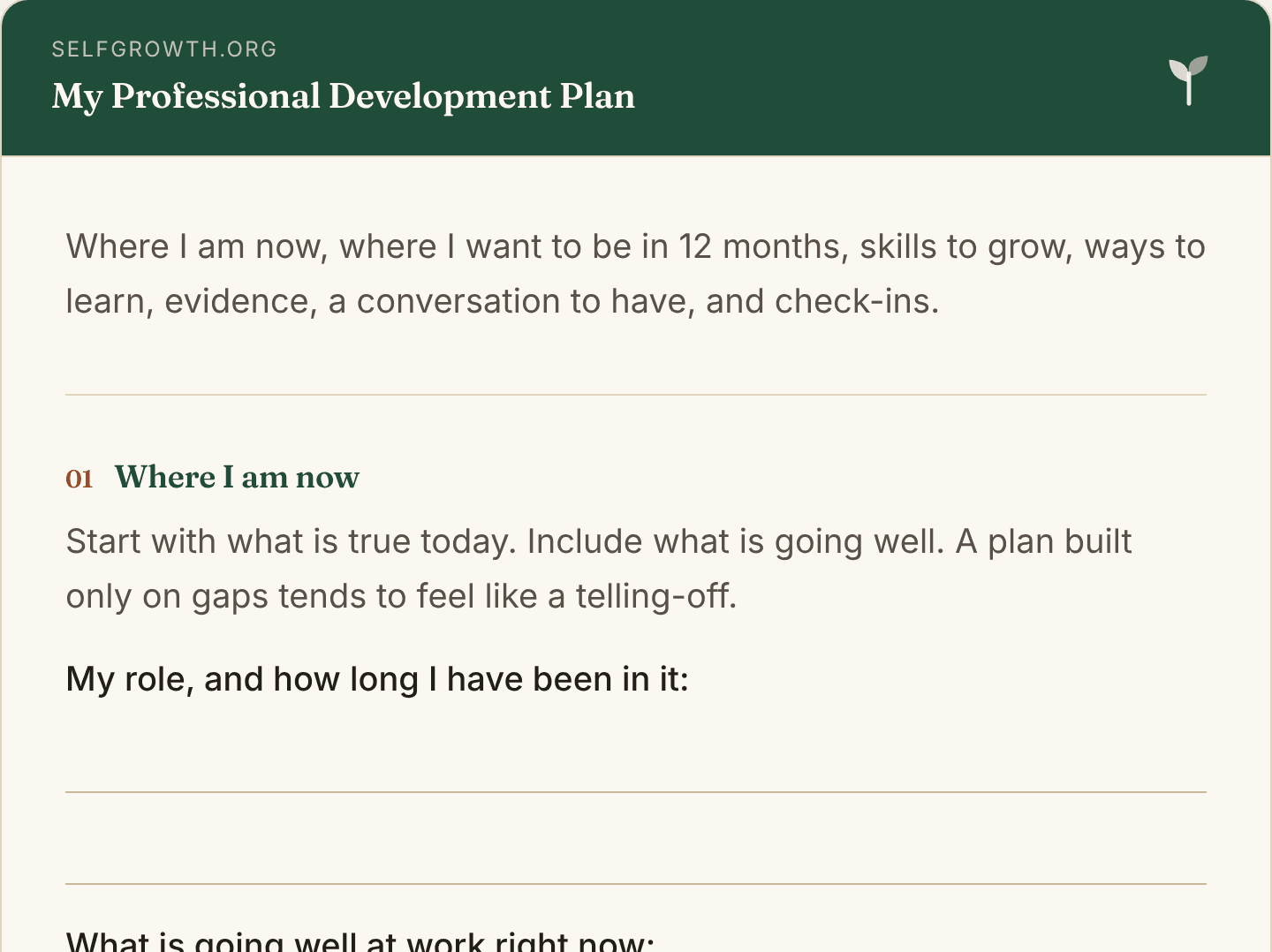 Preview of the Professional Development Plan Template, a free printable worksheet