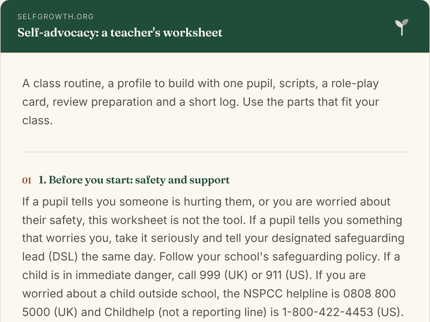 Preview of the Self-advocacy (teachers), a free printable worksheet