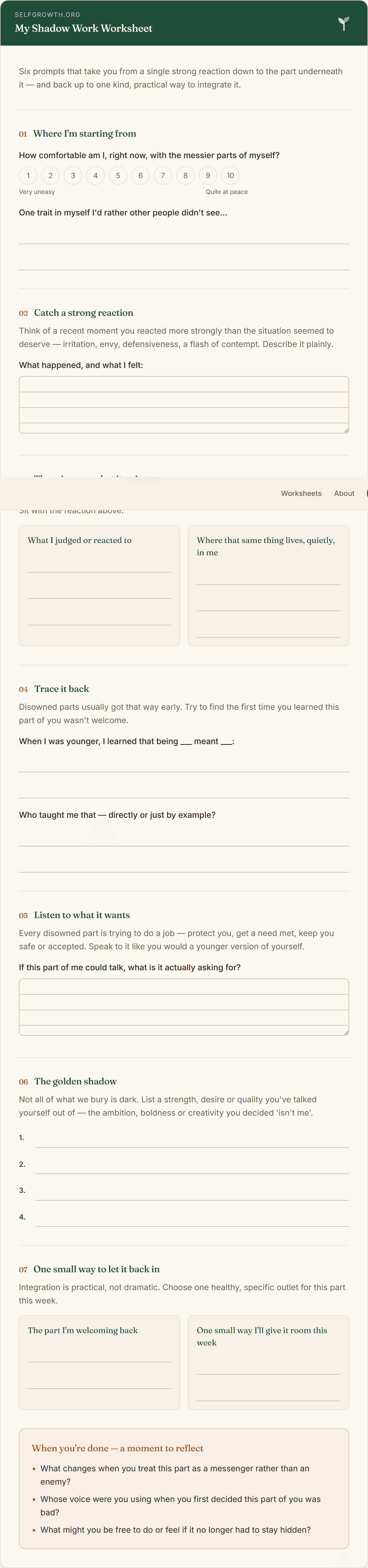 Preview of the Shadow Work Worksheet — a free printable worksheet